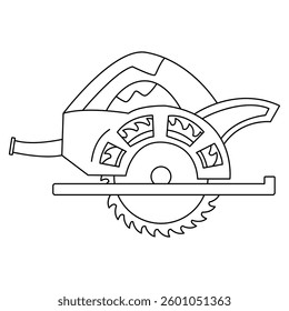 Hand drawn doodle circular saw, vector illustration, black outline. Great for woodworking projects, DIY guides, repair manuals, and construction illustrations