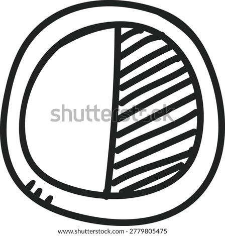 Hand drawn doodle of a circular timer with 50% area filled representing 30 minutes or half-time