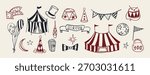 Hand drawn doodle circus elements. Vintage clipart