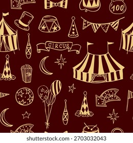 Dibujado a mano doodle circo sin patrón. Clipart de Antiguas