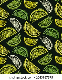 Hand drawn doodle citrus pattern. Fruit background
