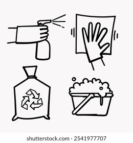 hand drawn doodle cleaning icon collection related
