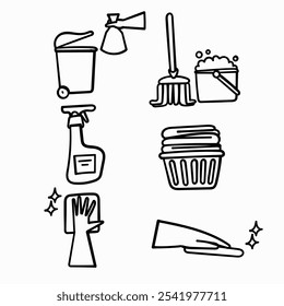 hand drawn doodle cleaning icon collection related