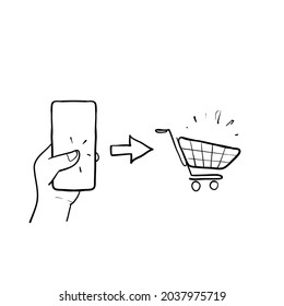 hand drawn doodle click and collect order in online shopping illustration vector isolated background