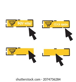 hand drawn doodle Click here button with cursor symbol for buy now button illustration