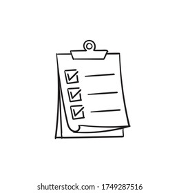 Hand Drawn Doodle Clipboard With Check Mark Sign Icon Illustration Line Art