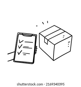 hand drawn doodle clipboard check shipping box illustration vector