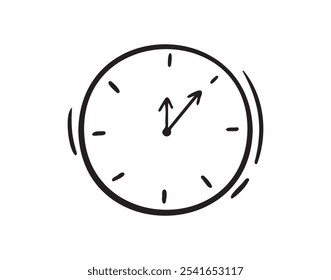 Hand drawn doodle clock icon. Isolated outline clock on a white background. . Vector illustration