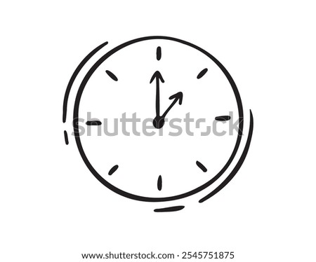 Hand drawn doodle clock icon. Isolated outline clock on a white background. . Vector illustration