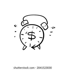 hand drawn doodle clock and money concept for time is money illustration vector isolated