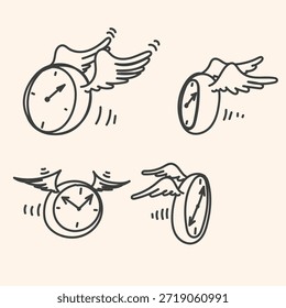 Dibujado a mano doodle reloj con alas colección voladora