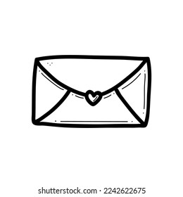 Hand drawn doodle of closed envelope vector illustration. Email love messege concept for valentines day.
