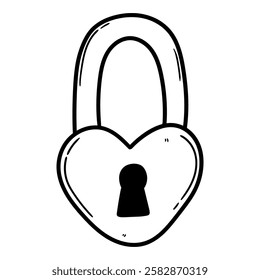 Hand drawn doodle closed heart padlock isolated on white background. Vector illustration.