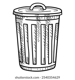Hand drawn doodle closed iron trash can isolated on white background. Vector illustration.