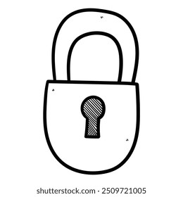 Hand drawn doodle closed padlock isolated on white background. Vector illustration.