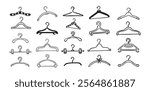 Hand drawn doodle clothes hangers set. Vector fashion hanger icon collection. Vector illustration