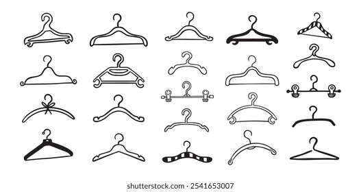 Hand drawn doodle clothes hangers set. Vector fashion hanger icon collection. Vector illustration