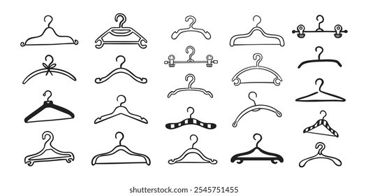 Hand drawn doodle clothes hangers set. Vector fashion hanger icon collection. Vector illustration