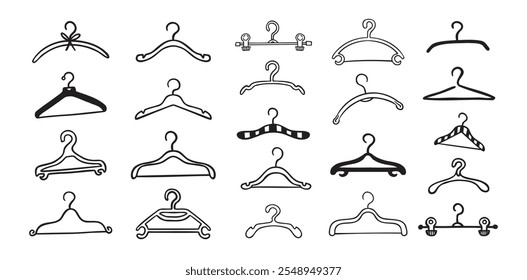 Hand drawn doodle clothes hangers set. Vector fashion hanger icon collection. Vector illustration