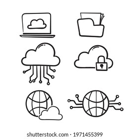 hand drawn doodle Cloud computing. Internet technology. Online services. Data, information security. Connection. isolated icon
