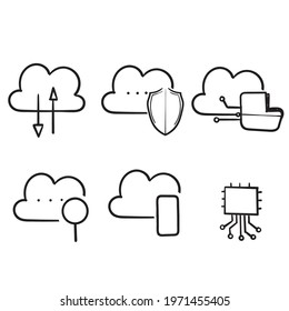 Hand Drawn Doodle Cloud Computing. Internet Technology. Online Services. Data, Information Security. Connection. Isolated Icon