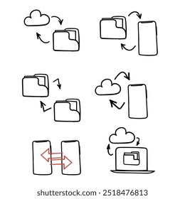 hand drawn doodle cloud file folder document transfer 