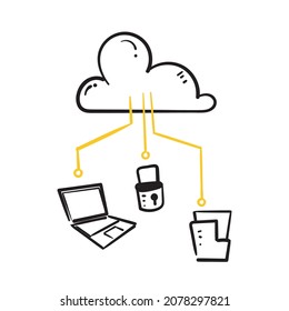 hand drawn doodle cloud servers data security illustration icon isolated