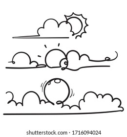 hand drawn doodle cloud and sun illustration vector