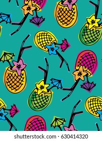 Hand drawn doodle cocktail vector pattern. Summer cocktail pattern. Vector illustration.