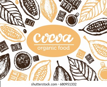 Hand drawn doodle cocoa and chocolate. Cacao.