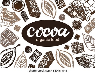 Hand drawn doodle cocoa and chocolate. Cacao.