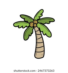 Garabato dibujado a mano palmera de coco aislado sobre fondo blanco. Ilustración vectorial.