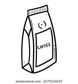 Hand drawn doodle coffee bag isolated on white background. Vector illustration.