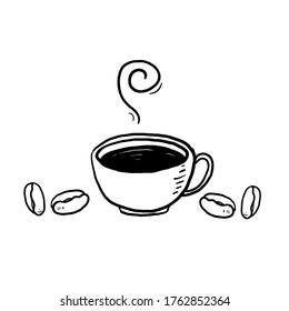 handgezeichnet, doodale Kaffeebohnen-Illustration, Vektorhintergrund