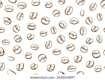 Hand drawn doodle coffee beans seamless pattern. Abstract organic background arabica robusta coffee grains seeds sketch vintage illustration