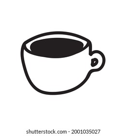Handgezeichnete Doodle-Kaffeetasse mit dunkler Flüssigkeit im Inneren. Schwarzer Schlaganfall. Vektorgrafik einzeln auf weißem Hintergrund