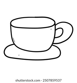 Hand drawn doodle coffee cup and saucer isolated on white background. Vector illustration.