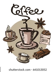 Hand drawn doodle coffee illustration