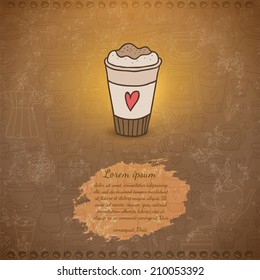Hand drawn doodle coffee latte cup