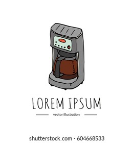Hand drawn doodle Coffee machine icon Cartoon style Colorful Beverage making equipment Vector illustration doodle isolated on white background for cafe, coffee restaurant, menu, house appliance shops