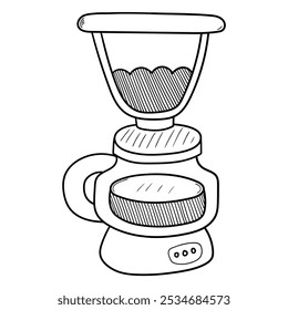 Cafetera de doodle dibujado a mano aislado sobre fondo blanco. Ilustración vectorial.