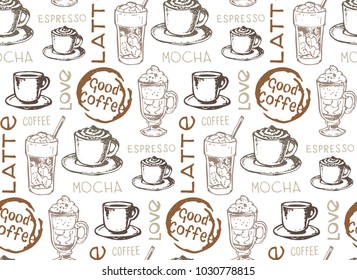 Hand drawn doodle coffee pattern