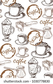 Hand drawn doodle coffee pattern