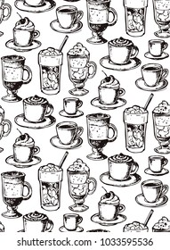 Hand drawn doodle coffee pattern. Coffee time!