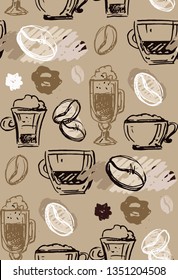 Hand drawn doodle coffee pattern background