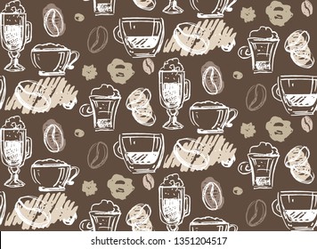 Hand drawn doodle coffee pattern background