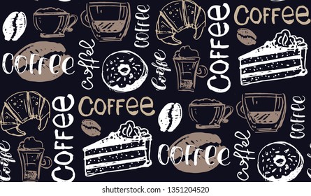 Hand drawn doodle coffee pattern background