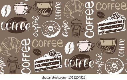 Hand drawn doodle coffee pattern background