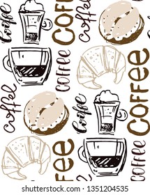 Hand drawn doodle coffee pattern background