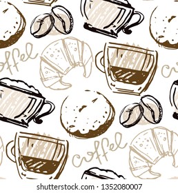 Hand drawn doodle coffee pattern background
